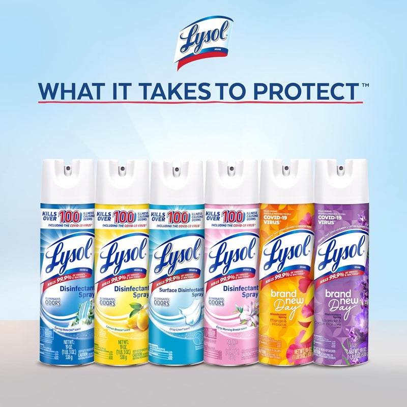 Lysol رذاذ مطهر، رذاذ معقم ومضاد للبكتيريا، للتعقيم وإزالة الروائح، برائحة اللافندر وزهرة القطن، 19 أونصة (عبوة من 2) - Image 2